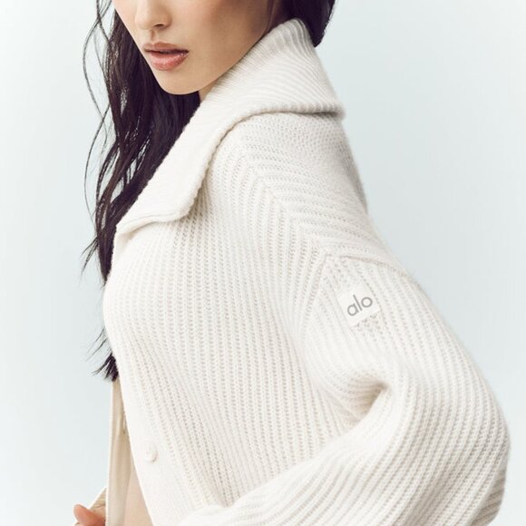 Alo Yoga Cashmere Northstar Long Cardigan Ivory - Picture 3 of 4